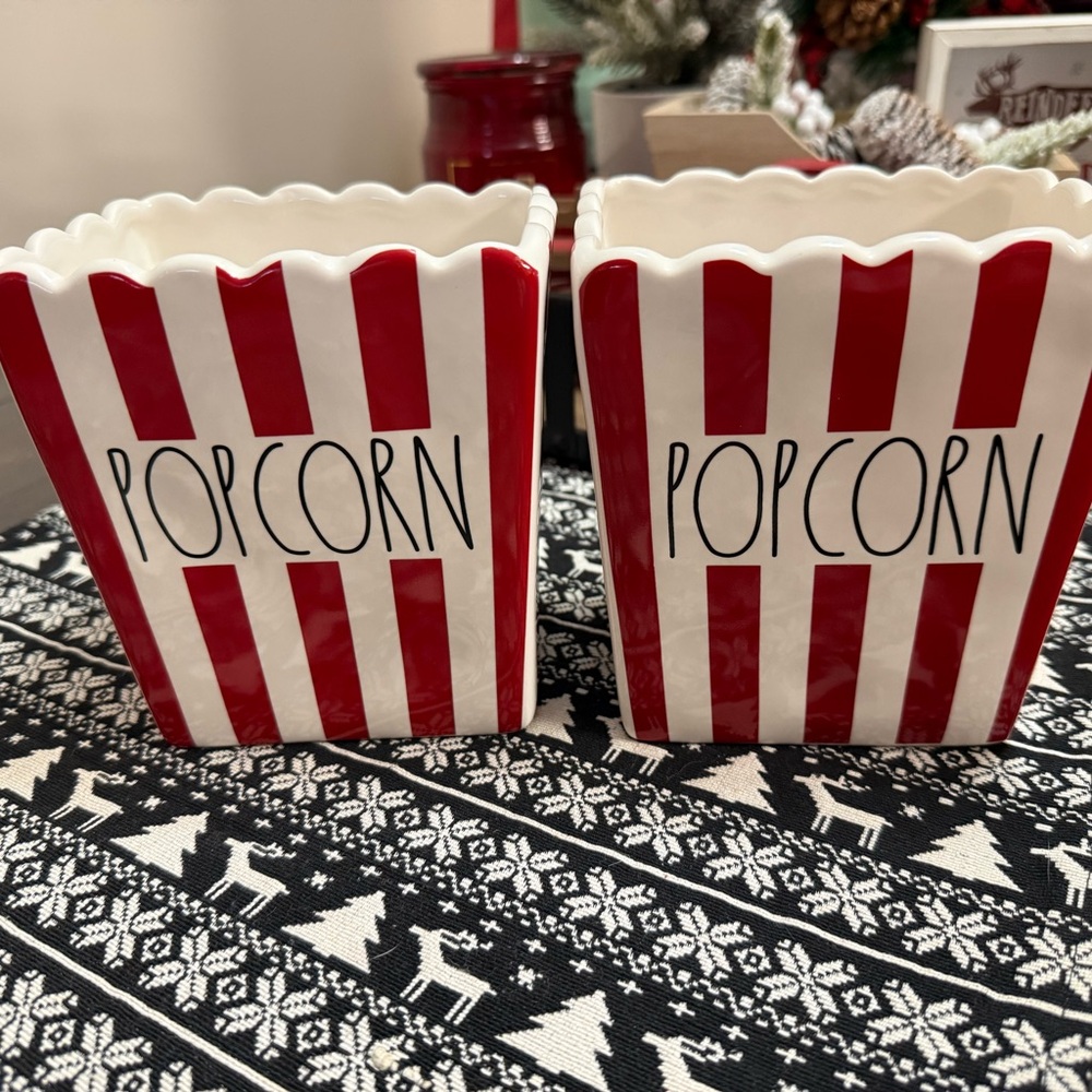 Rae Dunn Red and White Striped Popcorn Bowls